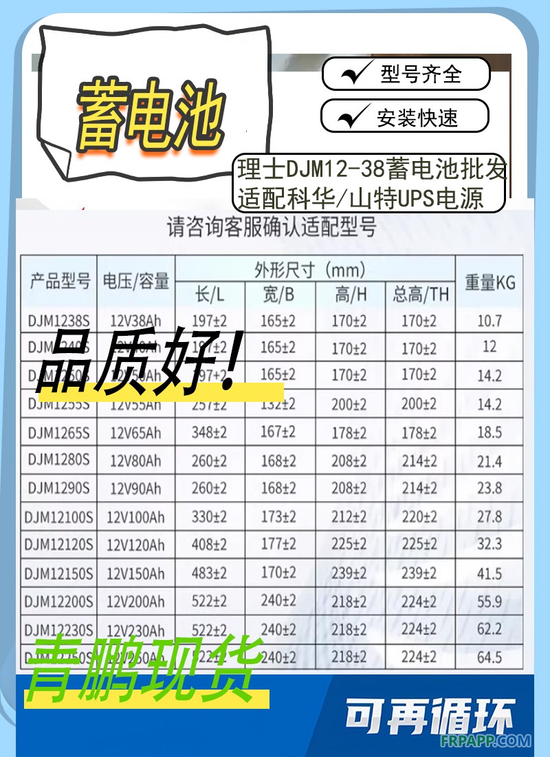 19.理士DJM12-38蓄电池批发适配科华山特UPS电源55